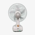 Kennede KN-2914 14-inch Rechargeable Fan with LED Light, Solar Charging, and AC/DC Support – Orange and Off-White