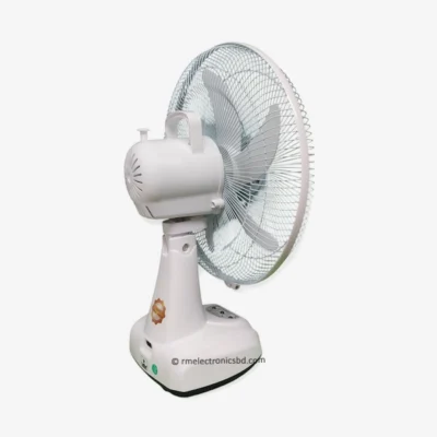 Kennede KN-2914 14-inch Rechargeable Fan with LED Light, Solar Charging, and AC/DC Support – Orange and Off-White