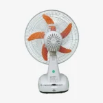 Defender KN-2914 14-inch Rechargeable Fan with LED Light, Solar Charging, and AC/DC Support – Orange and Off-White