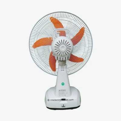 Defender KN-2914 14-inch Rechargeable Fan with LED Light, Solar Charging, and AC/DC Support – Orange and Off-White