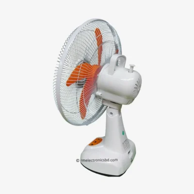 Defender KN-2914 14-inch Rechargeable Fan with LED Light, Solar Charging, and AC/DC Support – Orange and Off-White