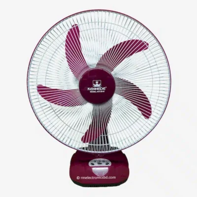 Kennede KN 2916 16-inch Rechargeable Fan with LED Light, AC/DC Support, and Solar Charging – Maroon and Off-White Colors