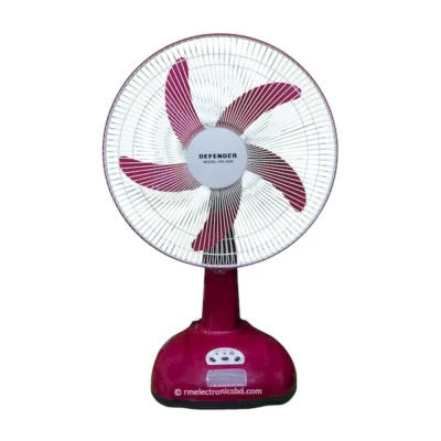 Defender KN 2926 16-inch Rechargeable Fan with AC/DC Power, LED Light, and Solar Charging – Maroon and Off-White