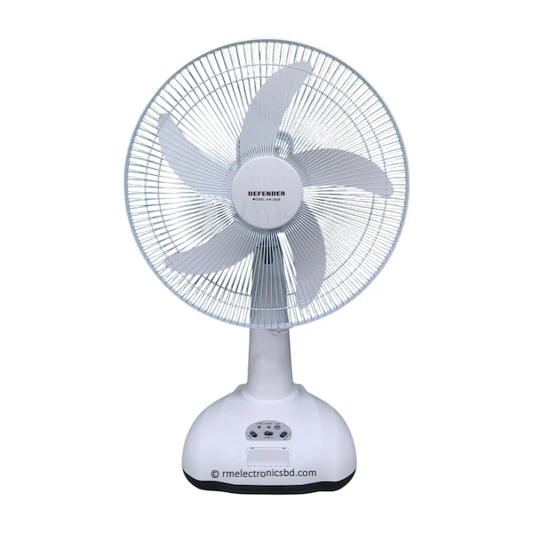 Defender KN-2926 16-inch Rechargeable Fan with AC/DC Power, LED Light, and Solar Charging – Maroon and Off-White