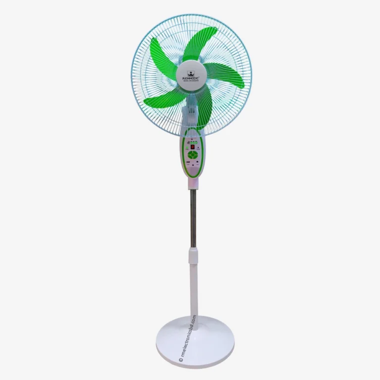 Kennede kn 2936hrs 16-inch Rechargeable Stand Fan – Remote, LED, USB, Solar Charging, Orange and Light-Green