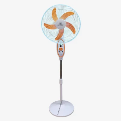 Kennede kn 2936hrs 16-inch Rechargeable Stand Fan – Remote, LED, USB, Solar Charging, Orange and Light-Green