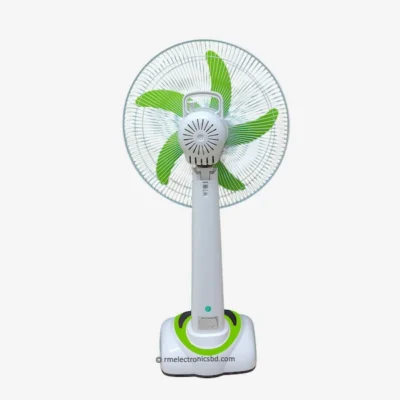 Defender KN-2936RS 16-inch Rechargeable Fan with Remote, USB Port, LED, Solar Charging, and 9-Speed Control – Orange and Light-Green