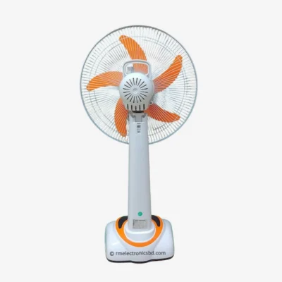 Defender KN-2936RS 16-inch Rechargeable Fan with Remote, USB Port, LED, Solar Charging, and 9-Speed Control – Orange and Light-Green