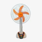 Defender KN-2936RS 16-inch Rechargeable Fan with Remote, USB Port, LED, Solar Charging, and 9-Speed Control – Orange and Light-Green