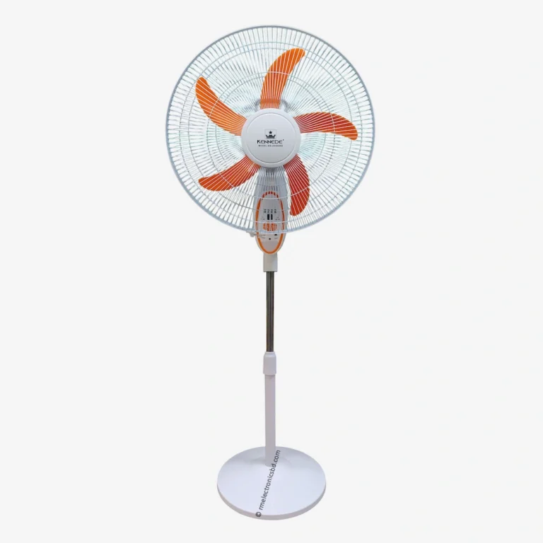 Kennede kn 2938hrs 18-inch Rechargeable Stand Fan – Remote, LED, USB, Solar Charging, Orange and Light-Green