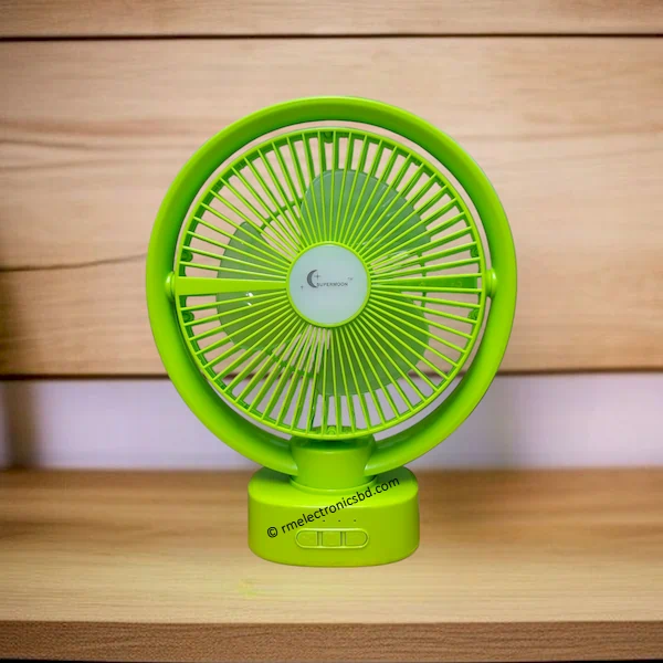 Supermoon SM 6670 Rechargeable Mini Fan with 3000mAh Battery, LED Light & AC/DC Mode – Lemon & Light-Cyan
