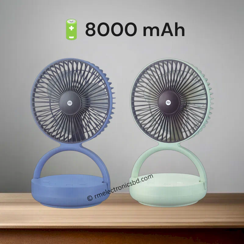 DP 7637 Rechargeable Mini Fan with 8000mAh Battery, Wall Mount, LED Light, and 90° Rotation