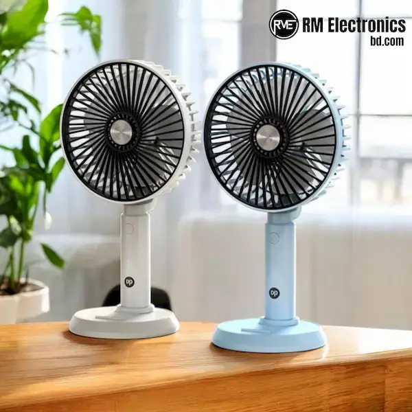 Best Fans & Electronics Shop Online in Bangladesh | RM Electronics 45 DP 7640 Rechargeable Handheld Mini Fan – Sky Blue and Light Gray Color