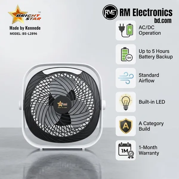 Brightstar BS L2896 Rechargeable Desk Fan Brightstar BS L2896 Rechargeable Desk Fan 1800mAh Black